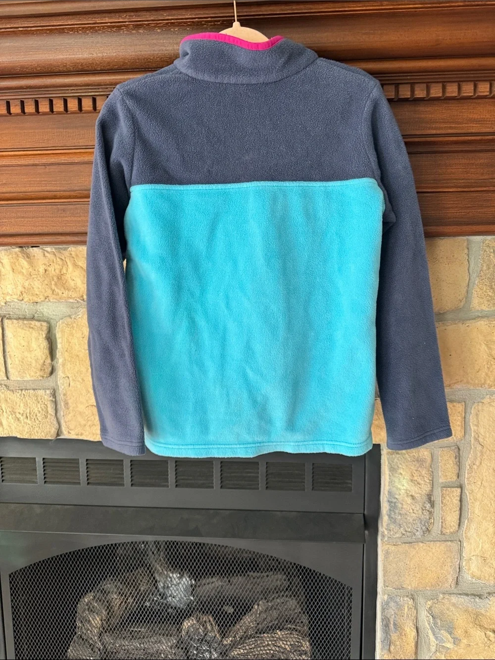 Columbia Two-Tone Fleece Big Girls Pullover - Aqua, Navy & Pink Trim size XL